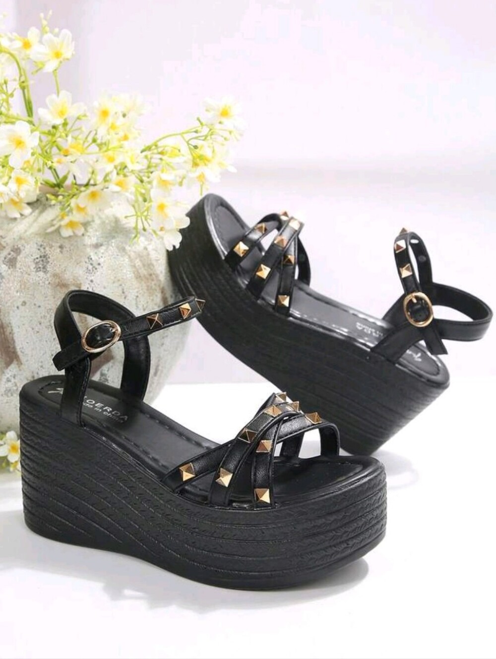Studded Platform Wedge Sandals - Women